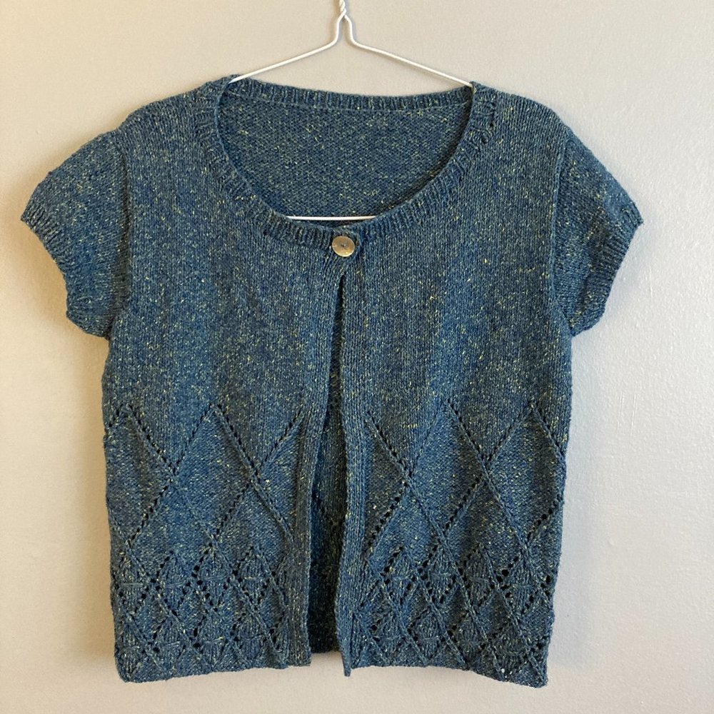 Unbranded Blue Single Button Cardigan Crochet Short Sleeve Cotton Blend Size M